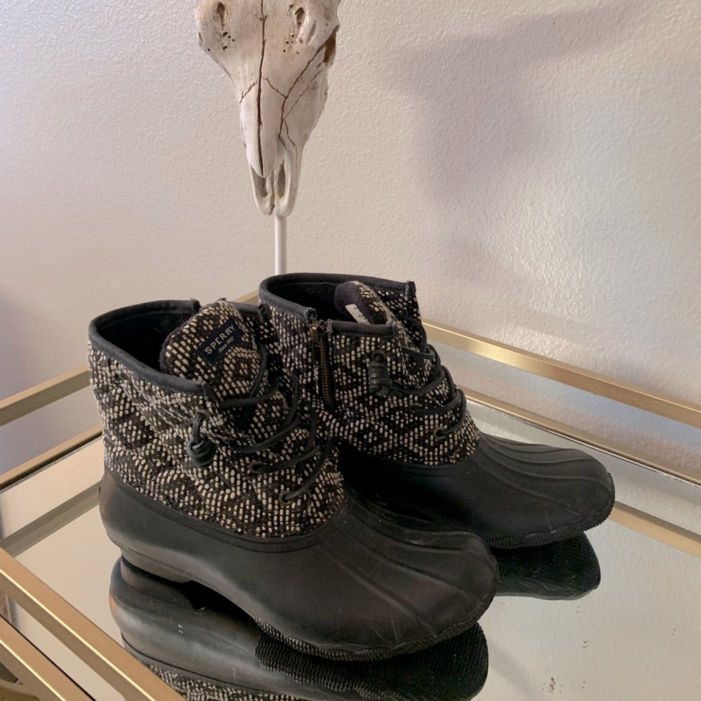 Sperry Top Siders, Duck Boot, black and white, size women’s 8